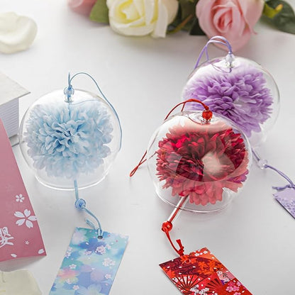 MrMrKura 6 Pcs Japanese Wind Chimes, Colorful Glass Wind Chimes with Label Handmade Bell Wind Chime Pendent for Outside Garden Patio Home Decor (Flower)
