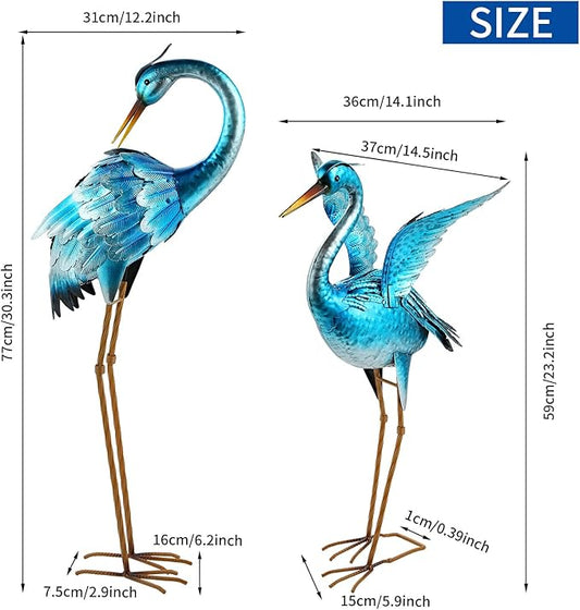 Ratuor Garden Crane Statues for Outdoor Blue Heron Metal Birds Yard Art Ornaments for Backyard Pond Patio Porch Outside Decorations