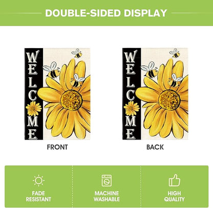 AVOIN colorlife Spring Summer Bee Sunflower Garden Flag 12x18 Inch Double Sided, Welcome Holiday Yard Outdoor Decoration