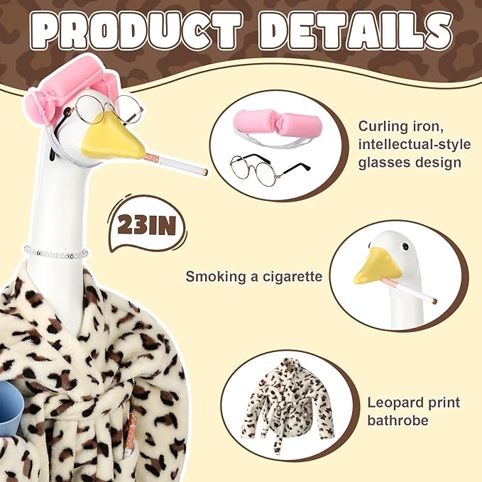 Porch Goose Statue Outfits Set Porch Goose Clothes with Wide Hat Costumes for 23" Plastic Statue Patio Yard Garden Lawn Outdoor Decoration (Light,Bathrobe)