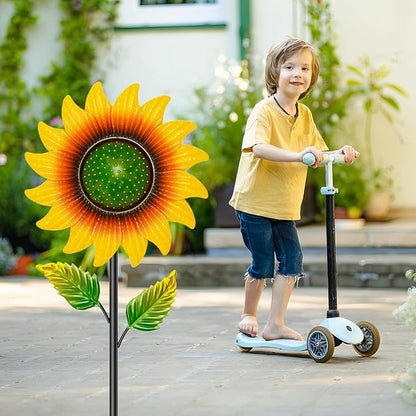 Sunflower Wind Spinners Outdoor, 46.7" H x 12.6" W Metal Wind Sculptures & Spinners with 5 Prong Stake, Garden Windmill for Yard Lawn Patio Art Decor Yellow
