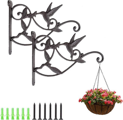 SEISSO 2 Pack Hanging Plant Bracket, Iron Hummingbird Plant Hanger Decor, Vintage Heavy Duty Plant Hanger Hook for Flower Basket, Bird Feeder, Wind Chime, Lanterns
