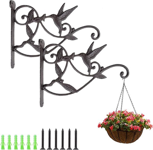 SEISSO 2 Pack Hanging Plant Bracket, Iron Hummingbird Plant Hanger Decor, Vintage Heavy Duty Plant Hanger Hook for Flower Basket, Bird Feeder, Wind Chime, Lanterns