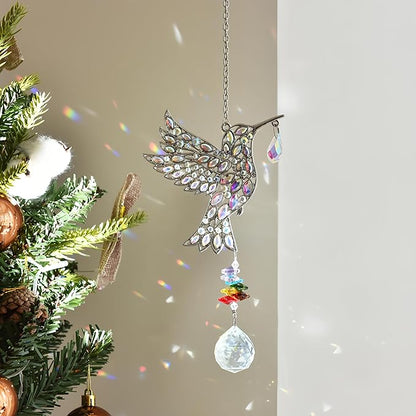 Hanging Silver Hummingbird Suncatcher, Crystal Hummingbird Suncatcher with Rainbow Prisms, Bird Decoration, Home Decoration, Birthday Gift