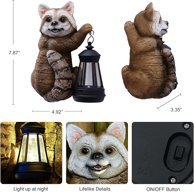 Goodeco Raccoon Tree Hugger with Solar Lantern - Garden Outdoor Tree Peeker, Animal Statues for Patio & Yard, Garden Gifts Ideas