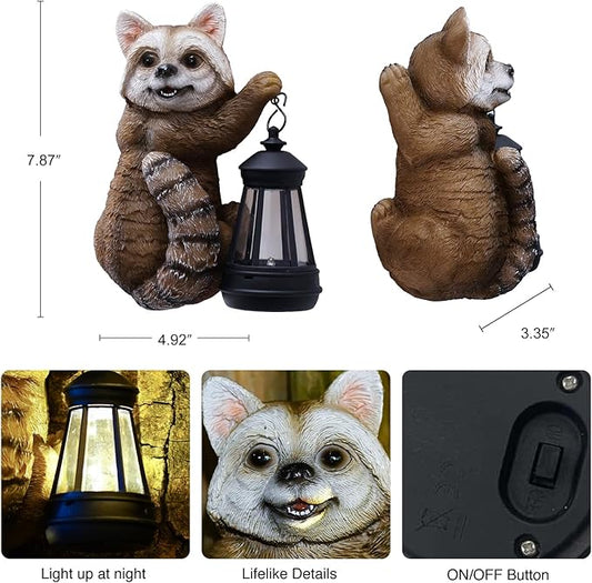 Goodeco Raccoon Tree Hugger with Solar Lantern - Garden Outdoor Tree Peeker, Animal Statues for Patio & Yard, Garden Gifts Ideas