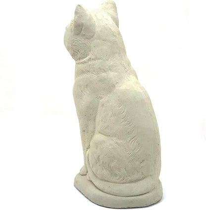 Vintage Sitting Cat: Solid Durable Stone with Distressed Texture. Perfect for Home Decor & Sealed for Outdoor Use. Handcrafted USA. (Classic/White)