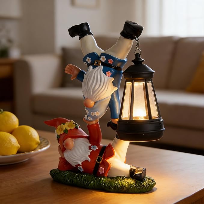 WDS WONDROUS Solar Garden Gnome Statue Decor with LED Lights Gnome Decorations for Outdoor Yard Patio Lawn Balcony Decor Birthday Gift for Woman Grandma Outside Garden Statues & Sulptures