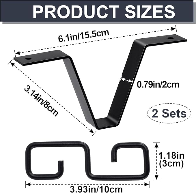 Pndeyo 2 Sets Rain Chain Clip Gutters Adapter, V Type Rain Chimes Connector Holder, Alloy Gutter Clip Hook Hanger Outside Hardware for Rain Catcher Rain Diverter Downspout- Black