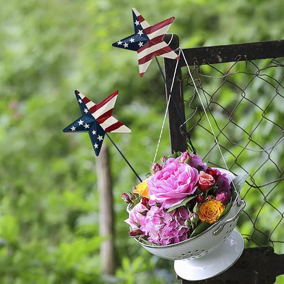 K KILIPES Metal Star Barn Yard Sign Garden Stake Decor for 4th of July, American Flag Patriotic Star Yard Stake Lawn Ornament Independence Day Memorial Day Outdoor Decorations (2, 12" H)