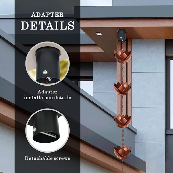 Rain Chain Gutter Adapter, Metal Rain Chain Outside Gutters Downspout Accessories, Black Powder Coated Gutter Adapter Rain Chain Installation