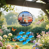 Sea Glass Fish Wind Chimes for Outside, Lighthouse Glass Windchimes Outdoors, Windchimes Outdoors Unique Suncatcher, Patio Beach Outdoor Home Garden Decor, Memorial Garden Christmas Decoration Gifts