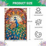 Stained Glass Peacock Spring House Flag 28x40 Inch Double Sided Large Burlap Yard Flag for Spring Summer Outdoor Outside Seasonal Decor