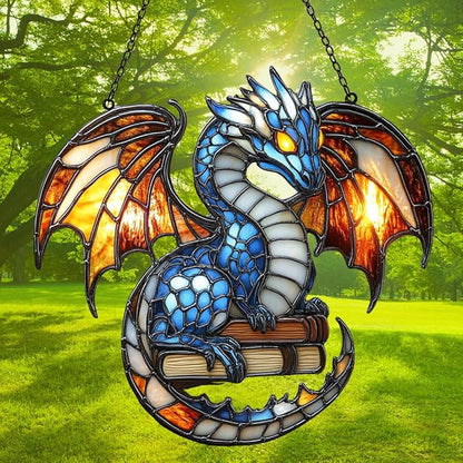 Elder Mythical Dragon Acrylic Suncatcher Stained Glass Effect Window Car Hanging Christmas Ornament Indoor Outdoor Decor Garden Sun Catcher Panel for Dragon Lover for Women Mom Grandma