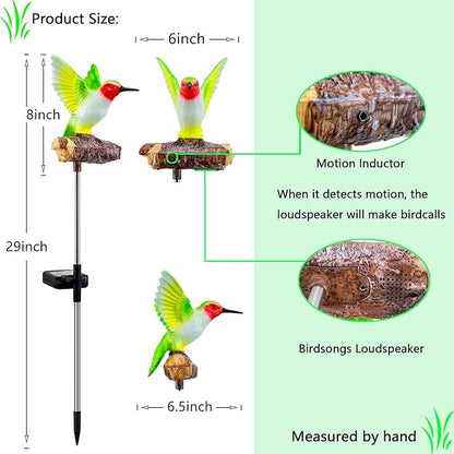 Hummingbird Solar Lights for Outside with Simulated Hummingbird Call and Breathing Light Waterproof Hummingbird Statue for Garden Decorative Stakes Lighting, for All Seasons