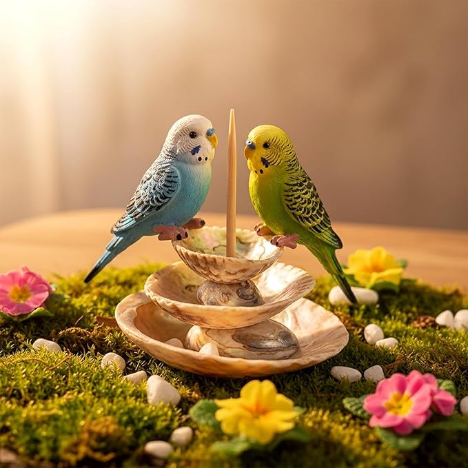 LOGOFUN 2pcs Simulation Birds Figrines Plastic Parakeets Statue Model Wildlife Garden Decoration (Green + Blue) - 3.14X1.26X0.90in