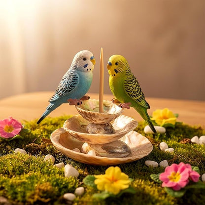 LOGOFUN 2pcs Simulation Birds Figrines Plastic Parakeets Statue Model Wildlife Garden Decoration (Green + Blue) - 3.14X1.26X0.90in