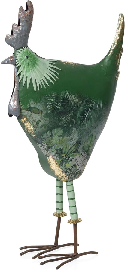 Alpine Corporation 23" Tall Outdoor Metal Cottage Farm Rooster Yard Statue, Green