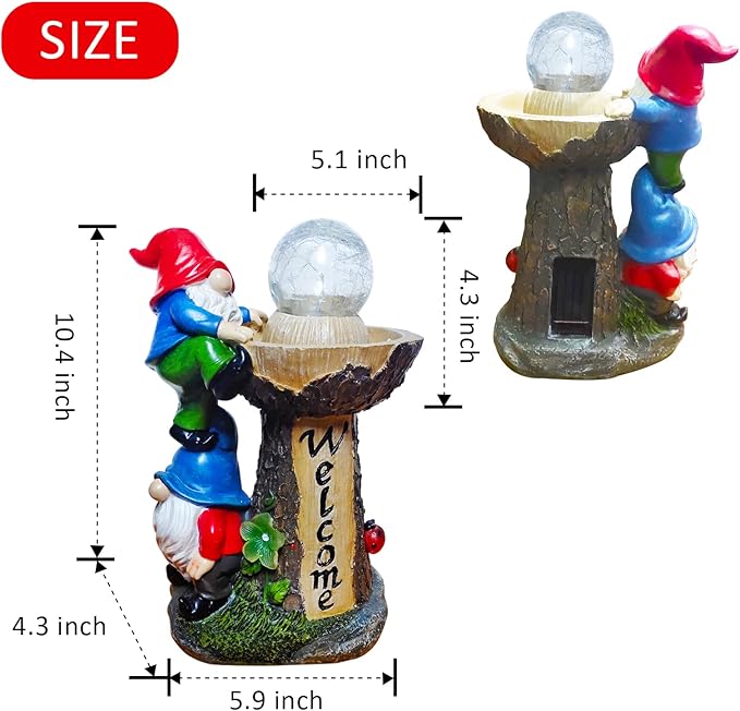 Garden Gnomes Outdoor Statue with Solar LED Lights, Solar Garden Gnomes Decorations10.4 in Funny Double Gnomes Sculptures Home Outdoor Lawn Yard Decor, Ideal Gnomes Gifts for Women/Grandma/Mom