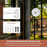 4-Inch Brass Analog Outdoor Thermometer & Humidity Gauge - Easy Install Battery-Free Wall Mount, Window Readable for Patio Garden Garage
