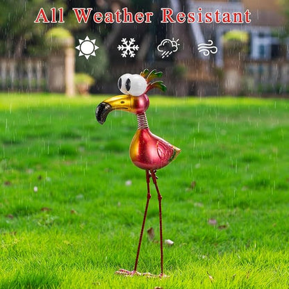 19’’ Pink Flamingo Garden Statue - Weather Resistant Metal Bird Yard Art, Outdoor Lawn Decor Ornament, Unique Gift for Gardening Enthusiasts