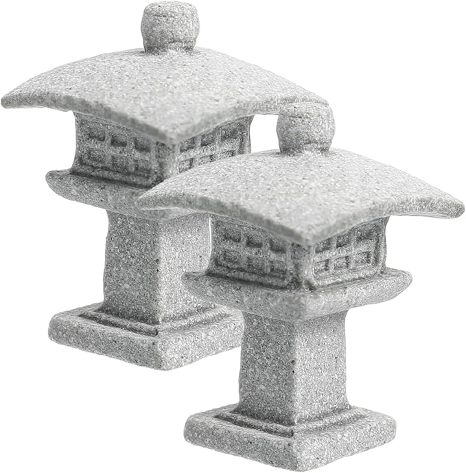 POPETPOP 2 Pcs Miniature Pagoda Statue Japanese Style Lantern Garden Decor for Indoor Outdoor Zen Micro Landscape Aquarium Bonsai