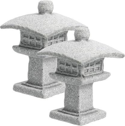 POPETPOP 2 Pcs Miniature Pagoda Statue Japanese Style Lantern Garden Decor for Indoor Outdoor Zen Micro Landscape Aquarium Bonsai