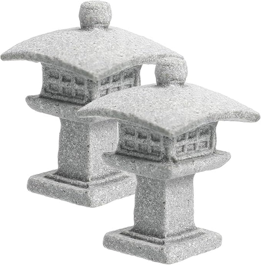 POPETPOP 2 Pcs Miniature Pagoda Statue Japanese Style Lantern Garden Decor for Indoor Outdoor Zen Micro Landscape Aquarium Bonsai