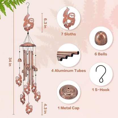 Sloth Wind Chimes Outdoor Sloth Gifts for Women/Men/Mom/Wife/Grandma Birthday Gifts Memorial Gift Metal WindChimes for Outside/Indoors, Lawn, Patio, Home, Porch, Yard Decor, Garden Decorations