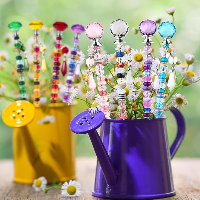 UFU 192Pcs DIY Fairy Wand Beaded Garden Stakes Kit, Decorative Garden Stakes with Colorful Crystal Pendants, Outdoor Fairy Garden Accessories, Beadable Items for Decor, Gifts & Craft (10 in)