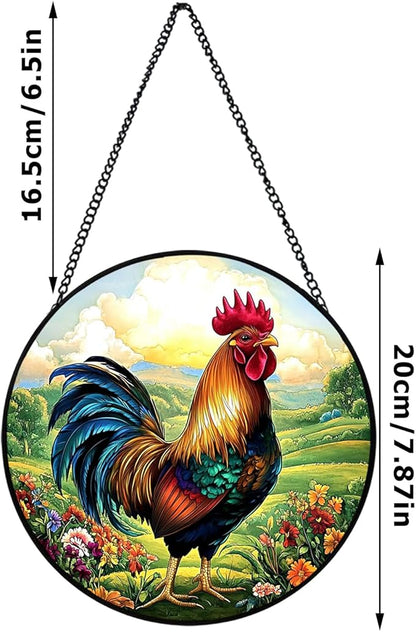Rooster Sun Catchers Indoor Window, 20cm/7.87in Rooster Stained Glass Ornaments, Chicken Themed Gifts Women