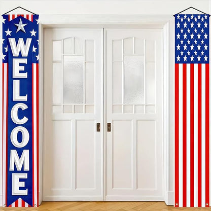 BlissYard 2Pcs Patriotic Decor Welcome Door Banner 4th of July Decorations American Banners Hanging Porch Signs for Independence Memorial Day Veterans Labor Day for Yard Indoor Outdoor Supplies