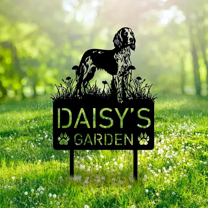 Custom English Setter Dog Metal Memorial Garden Stake Personalized Pet Grave Marker Name Sign Remembrance Stake Decor Sympathy Dog Loss,Outdoor Statues for Yard Garden Lawn Patio Pathway Grave.