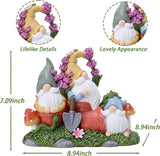 Garden Gnome Statue, Gnomes Figurine on Flower Pot with Floret and Mushrooms, Waterproof Resin Outdoor Decor for Patio Lawn Yard Home Tabletop Decoration