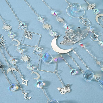 Sun Catchers, 10 Pieces Colorful Crystal Suncatcher with Chain Pendant Ornaments Hanging Crystals Prism Rainbow Maker for Windows Indoor Outdoor Car Mirror Garden Decor Wedding Party Xmas Gift (10)