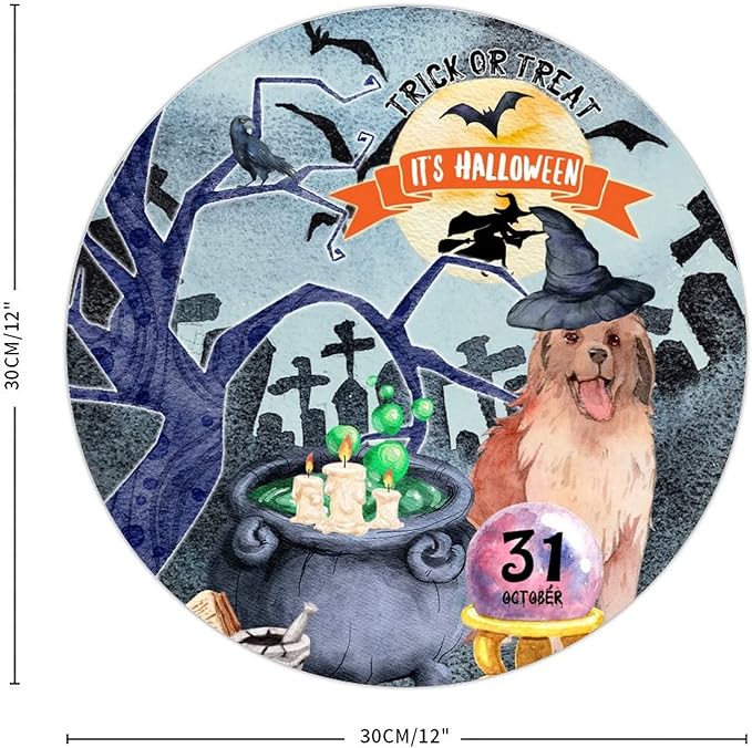 Retro Metal Sign 12"x12",Happy Halloween Scary Night Grave Witch Bats Trick Or Treat Dog Aluminum Tin Metal Sign for Home Living Room Bedroom Garden Farm Patio Decor Wall Art Poster