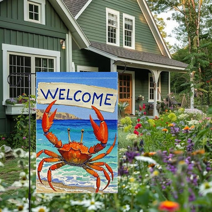 Welcome Crab Garden Flag 12x18 Inch Vertical Double Sided Small Burlap Patio Lawn Holiday Yard Outdoor Decor Outside Decorations