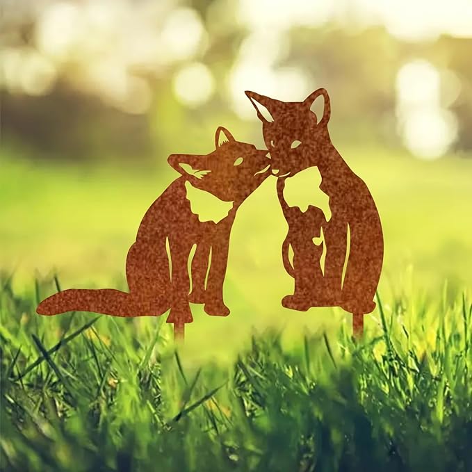 Garden Outdoor Fox Decoration Metal Yard Art Animal Corten Steel Garden Decor Decoration Stake Gift Handmade Wall Art for Yard Lawn Trees Fences Gates Windows Walls-15.7INX15.7IN