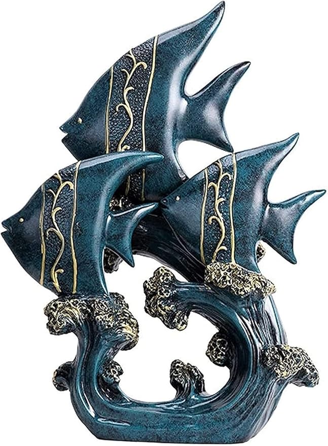 Garden Ornaments Decor Statue Outdoor,Sculpture Statue Ornament, Sculpture Statue Blue Resin Fish Sculpture Home Decoration Office Ornament， Indoor Art Sculpture Decorations for Home Garden