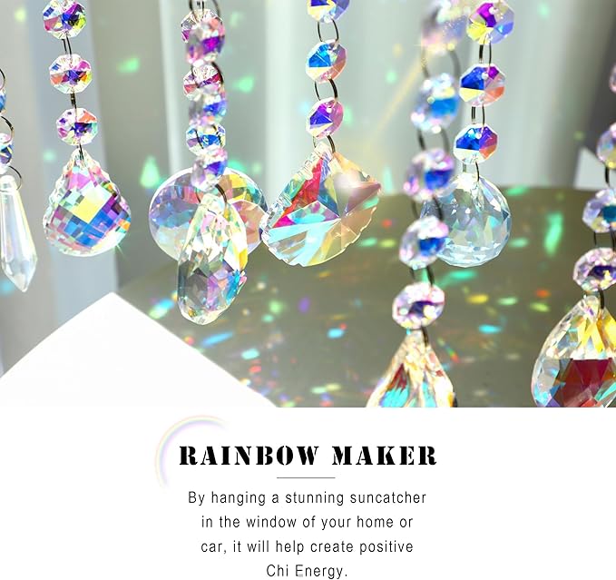 HDCRYSTALGIFTS 9 Pack Crystal Prisms Suncatchers, Rainbow Hanging Crystals Sun Catchers Indoor Windows, Colorful Beads Chains for Home Christmas Tree Decor