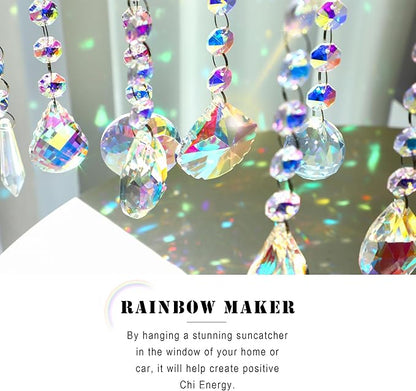 HDCRYSTALGIFTS 9 Pack Crystal Prisms Suncatchers, Rainbow Hanging Crystals Sun Catchers Indoor Windows, Colorful Beads Chains for Home Christmas Tree Decor