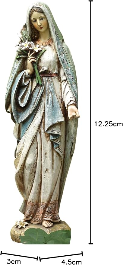 Napco Imports Mary Holding Lily Bouquet Ivory 4.5 x 12.25 Resin Stone Garden Figurine
