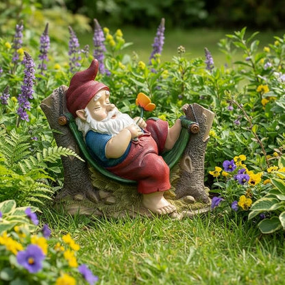Comfy Hour 8"x7" Garden Gnome Statues for Outdoor Decor, Rustic Antique Vintage Dwarf Figurine, Sleeping Gnome on Stump Statue for Yard Home Decor