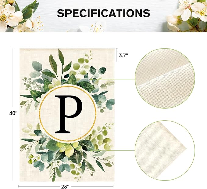 AVOIN colorlife Monogram Letter P Floral House Flag 28x40 Inch Double Sided Outside, Family Last Name Initial Yard Outdoor Decoration