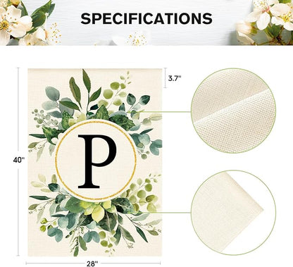 AVOIN colorlife Monogram Letter P Floral House Flag 28x40 Inch Double Sided Outside, Family Last Name Initial Yard Outdoor Decoration