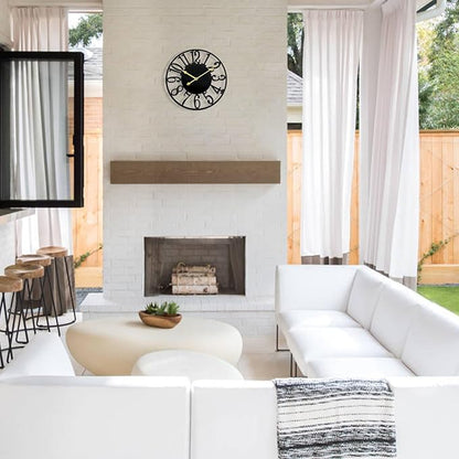 Large Outdoor Clock Silent Battery Operated, 16 Inch Metal Decorative Clock for Patio, Pool Area, Garden, Deck, Modern Black Farmhouse Wall Clock for Kitchen, Living Room, Bathroom