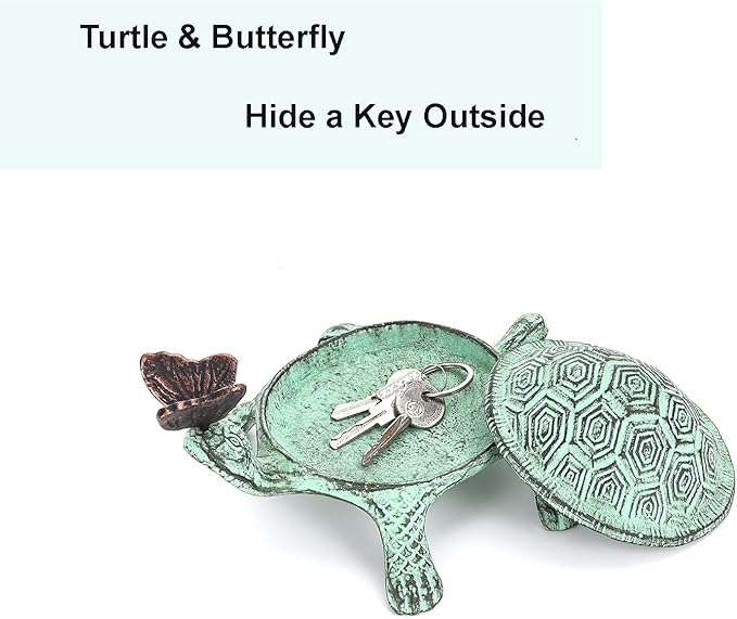 9”L Cast Iron Turtle Key Hider ，Hidden Key Holder for Outside ，Outdoor Hidden Key Holder