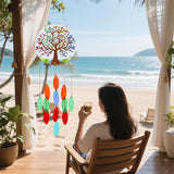 Tree of Life Glass Wind Chimes for Outside, Fall Leaves Windchimes Outdoors Unique Suncatcher, Small Sea Glass Art Wind Chimes Outdoor Gifts for Women, Hanging Outdoor Garden Christmas Decoration Gift