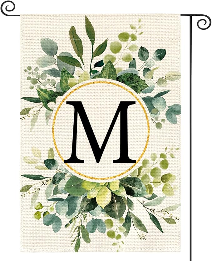 AVOIN colorlife Monogram Letter M Floral Garden Flag 12x18 Inch Double Sided Outside, Family Last Name Initial Yard Outdoor Decoration