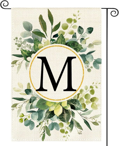AVOIN colorlife Monogram Letter M Floral Garden Flag 12x18 Inch Double Sided Outside, Family Last Name Initial Yard Outdoor Decoration
